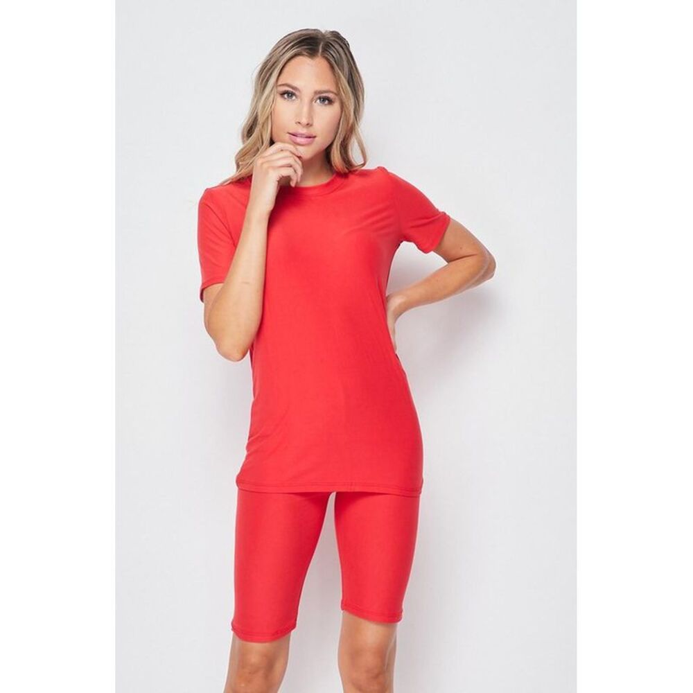 World of Leggings 2 Piece Buttery Smooth Basic Solid Biker Shorts and T-Shirt